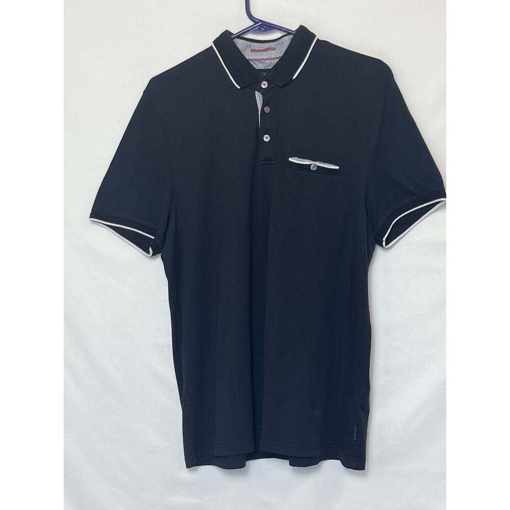 Ted Baker Women Size 6 Black Short Sleeve 3 Button Polo Shirt with Chest Pocket
